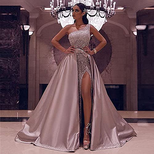Onsoyours-Damen-Spitze-Off-Shoulder-Plissee-Kurzarm-Schlitz-Elegante-Maxikleid-Partykleid-Abendkleid