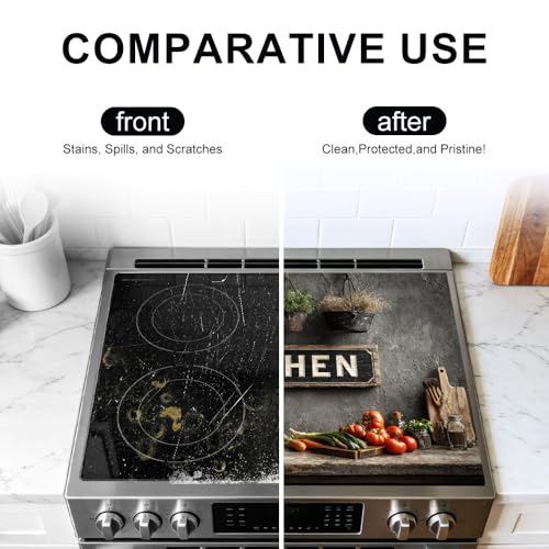 Image of Farmhouse Kitchen Sign Stove Top Cover, Glass Cooktop, 28x20 in