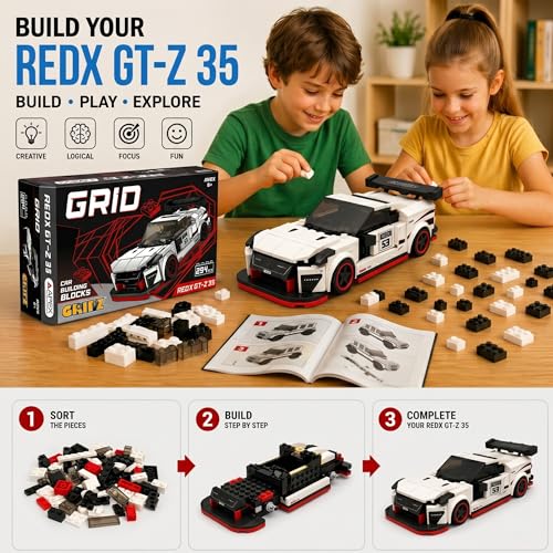Image of GRIPZ Grid REDX GT-Z35 Car Building Blocks Set 294 PCS | DIY Racing Sports Car Model Kit | STEM Brick Toy for Kids 6+ Years Boys & Girls