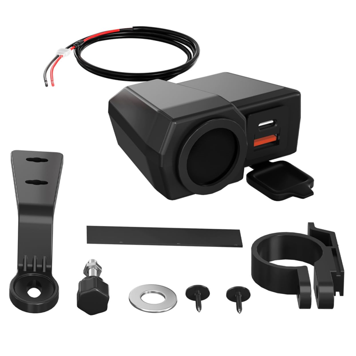 JECOMPRIS Dual Port Fast Motorcycle Charger Handlebar Mount -c Car Battery Voltage Monitor Temperature Gauge