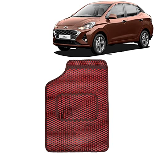 Image of Kingsway Dotted Design Car Floor Foot Mats Universal Fit for Hyundai Aura, Model Year : 2020 Onwards, Water and Dustproof, Color Red, Set of 5 Pieces