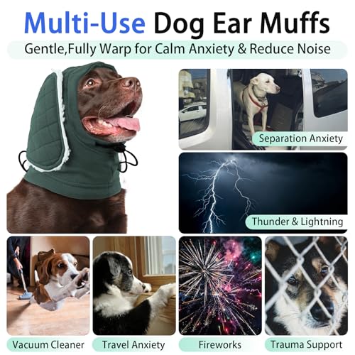 Image of MIGOHI Adjustable Dog Ear Cover for Small Dogs,Dog Ear Muffs with Sound-Absorbing Pads,Head Wrap Calming Hoodie for Dogs Noise Anxiety,Thunder,Fireworks,No Shake Ear Wraps for Dogs Hematoma,S,Green