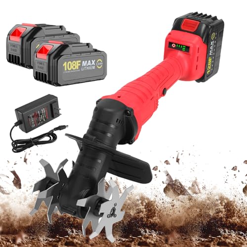 Mini-cultivateur sans fil avec 2 batteries et 3 vitesses pour jardin