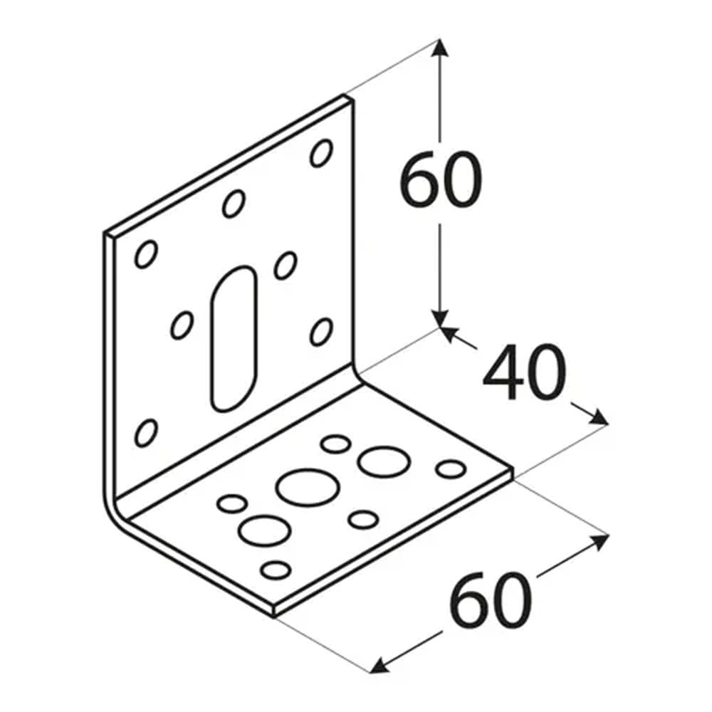 60mm x 40mm x 60mm Galvanised Adjustable Angle Brackets for Wood 2.5mm Thick Timber Steel - Zinc Plated Steel KR2 (Pack of 20) K13AB - Image 2
