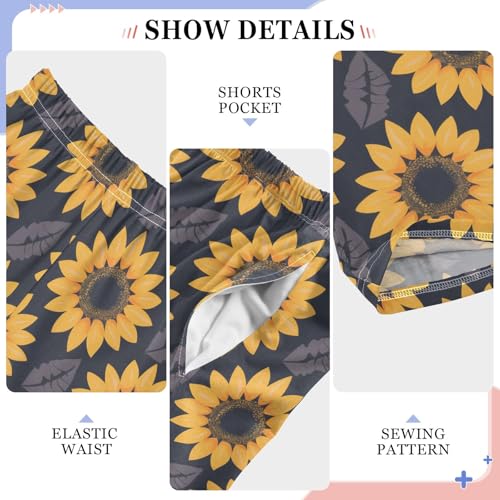 Sunflower Grey Prints Pajama Pants Lounge Sleep Pants Elastic Waist Long Pajama Bottoms with Pockets for 6-14 Years4