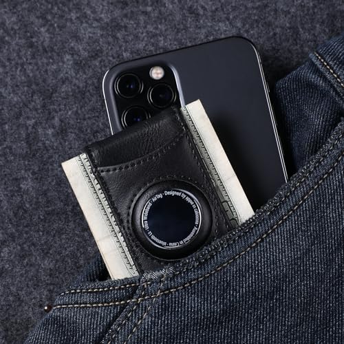 Image of Slim Magnetic Money Clip Wallet for Men with Airtag Holder & Elastic Band,Leather Card & Cash Holder for Men (Black)