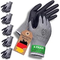 WOLFSFELLER Premium Arbeitshandschuhe Herren Gr 9 | 5 Paar Robuste & Komfortable Montage-Handschuhe Damen | Mit Langlebiger Nitril-Beschichtung