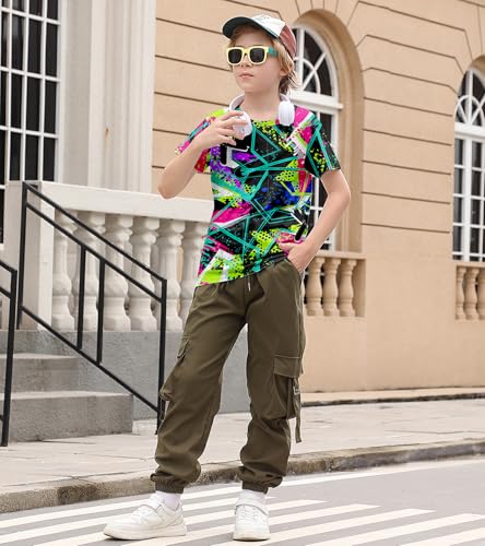 RAISEVERN Boys Girls 3D Graphic Printed T-Shirts Short Sleeve Summer tees for 4-14 Years3