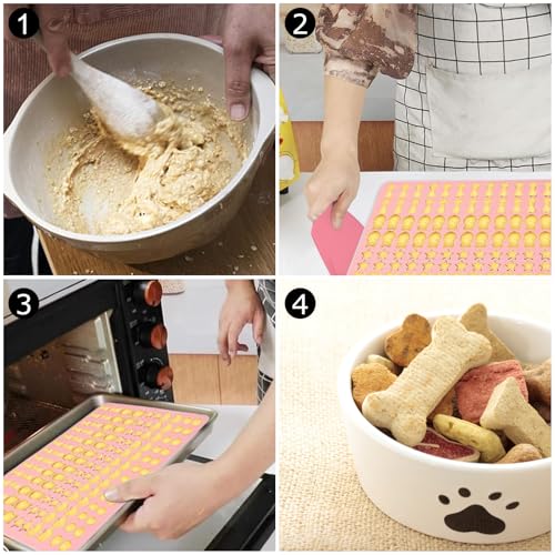Votoko 2 Stück Backmatte Hundekekse, Silikon Hundekekse Backform 5 Formen in 1 BPA-Frei, Backmatten für Hundeleckerlies mit Teigschaber, Backunterlage Backform für DIY Hundekekse Leckerlis(130 Gitter)