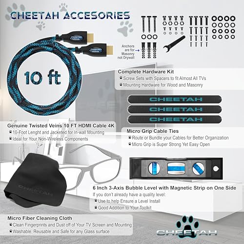 Cheetah ALAMB support mural TV pour téléviseurs de 12 à 24" jusqu'à VESA 100 et 18kgs, câble HDMI Twisted Veins 3m inclus