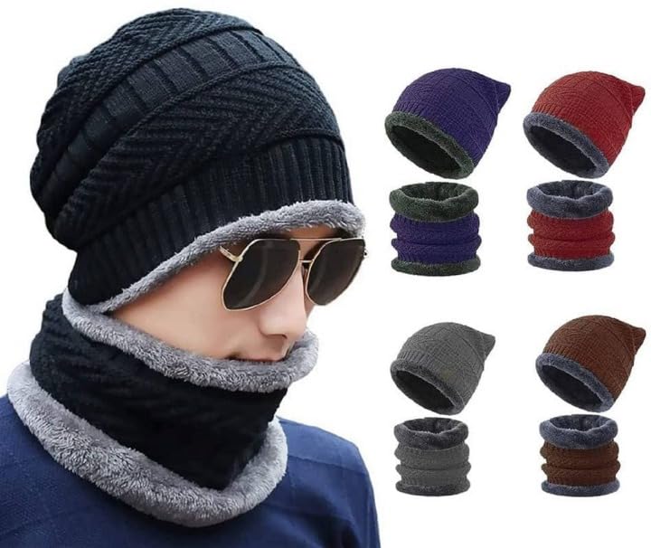 winter warm winter cap neck warmer scarf set knitted hat neck warmers touch screen gloves for men & women stay warm and stylish this winter (1 pcs)