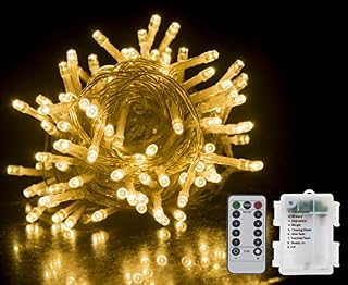 GHJ 50/100/200 LED Battery Operated Remote Control Rainproof String Fairy Lights Indoor/Outdoor for Christmas Tree Xmas Garden Party (200LEDs, White)