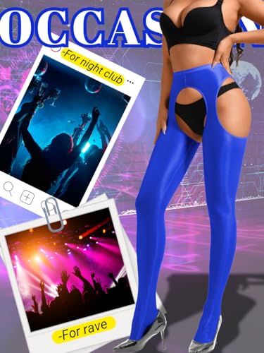 Image of ChiaoLezhee Sexy Shiny Tights, Sheer High-Waisted, Suspender Pantyhose For Women Rave Party Outfits Leggings Pants Exotic