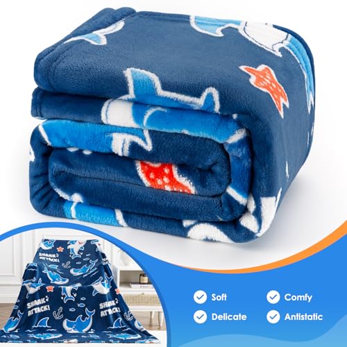 Image of Jekeno Shark Blanket Toys Gifts for Boys Girls Birthday Christmas 50 inchx60 inch | Glow in The Dark Shark Blanket Gifts for Age 1- 16 Years Old Boys Girls Birthday Christmas Super Soft Fleece Throw Blanket