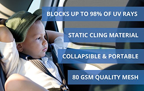 Car Sun Shades (4 Pack) - Protect Kids and Pets from Sun Glare and Heat, Blocks 98% UV Rays - Easy to Install