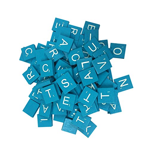 Fuhaieec 200 Wood Letter Scrabble Tiles - Blue Color - 2 Complete Sets - Game Replacement Crafts Weddings Scrapbooking