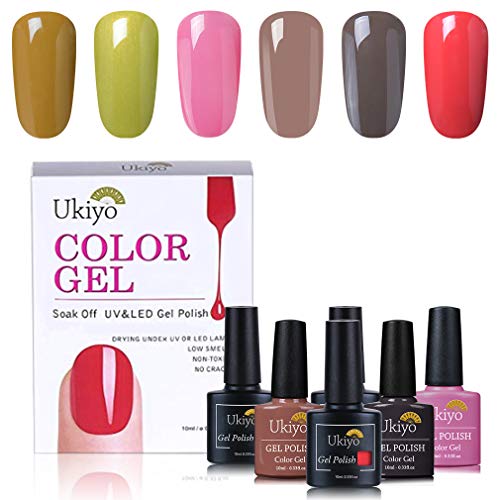 Ukiyo 6PCS Gel Nail Polish Set Colours Gel Nail Polish Set Nail Manicure Starter Kit Nail Art Varnish 10ML with Gift Box
