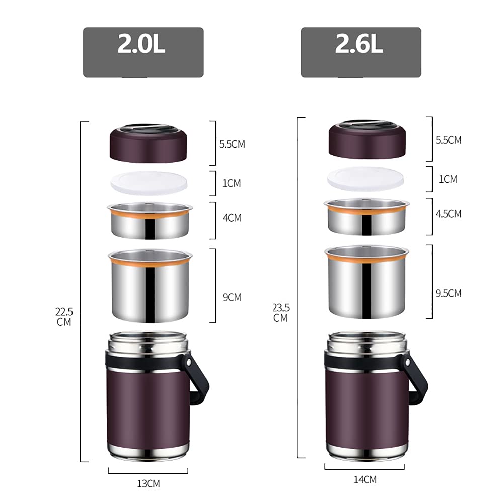 Contenitore Portapranzo Termos Alimenti 2L In Acciaio Inossidabile - 3 Strati, Portatile, Per Ufficio E Viaggio Contenitore Termico 2l