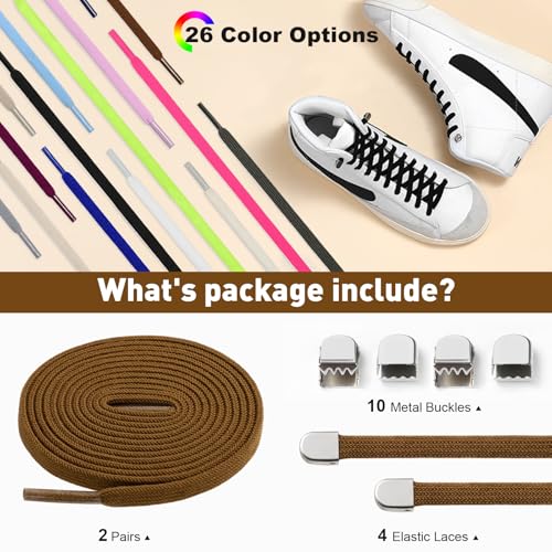 Image of Stepace 2 Pairs Elastic No Tie Shoe Laces for Kids and Adults Sneakers, Stretch Flat Tieless Shoestrings