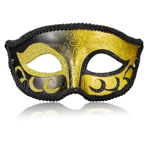 MYSEUNI Adjustable Venetian Masquerade Mask for Men Black and Gold