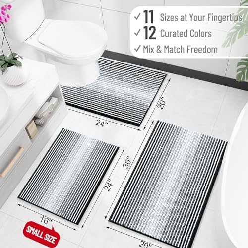 Image of OLANLY Bathroom Runner Rugs 59x24, Extra Soft Absorbent Chenille Striped Bath Rugs, Rubber Backing, Machine Wash Dry, Long Bath Mats for Bathroom, Tub, Shower, Home Decor Accessories, Black