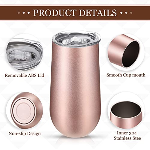 6 Pieces Stemless Champagne Flutes Double-Insulated Champagne Tumbler With Lips, 6 Oz Stainless Steel Unbreakable Cocktail Cups For Coffee Wine Glass Tumbler (Rose Gold) #TOP2