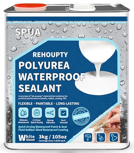 Sellador Impermeable, REHOUPTY 3kg Adhesivo Reparador de Fugas Revestimiento Impermeable, Interiores y Exteriores Pegamento Impermeable (Blanco Brillante)