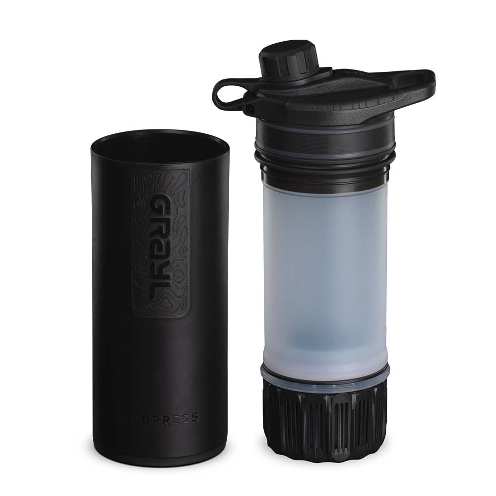 Grayl GeoPress Outdoor- & Reisewasserfilter | für 250L Wasser | Filterkartusche wechselbar | Covert Black mit 1 Ersatzfilter