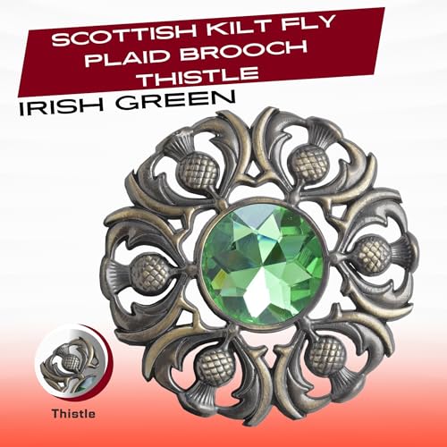 Image of Luxurious Scottish Kilt Fly Plaid Brooch - Premium Thistle Design Adorned with Sparkling Stones, Handcrafted Tartan Sash Pin, Luxurious Accessory for Women's Highland Dress