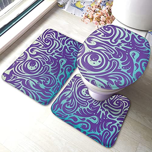 DIRYKILP Badematte + Konturmatte + Toilettendeckelbezug, coole Muster 3 Stück Badematte Set, mit rutschfester Klebeunterseite