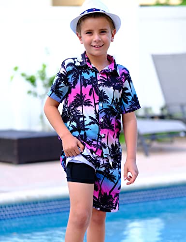 Unicomidea Kids Hawaiian Outfits Boys Button Down Shirt And Tropical Swim Trunks Sets Summer Short Sleeve Tops Beach Shorts With Boxer Brief Compression Liner 2 Piece For Size 9-10 Years Youth #TOP3