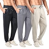 3PC Men's Tapered Sweatpants with Zipper Pockets - Snag-Proof Mesh Jogger Pants, Breathable for Sports & Casual Wear