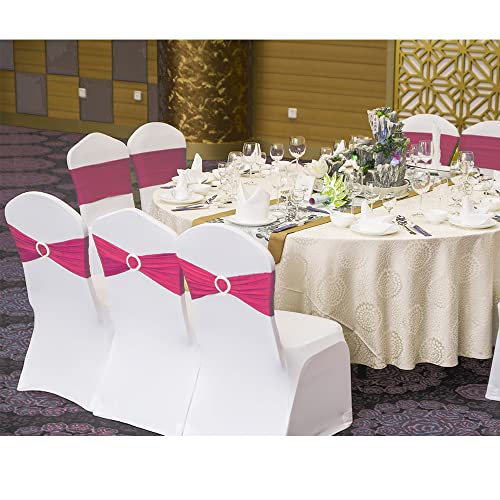 image for SINSSOWL Pack of 50 Spandex Hot Pink Chair Sashes for Wedding Fuchsia 