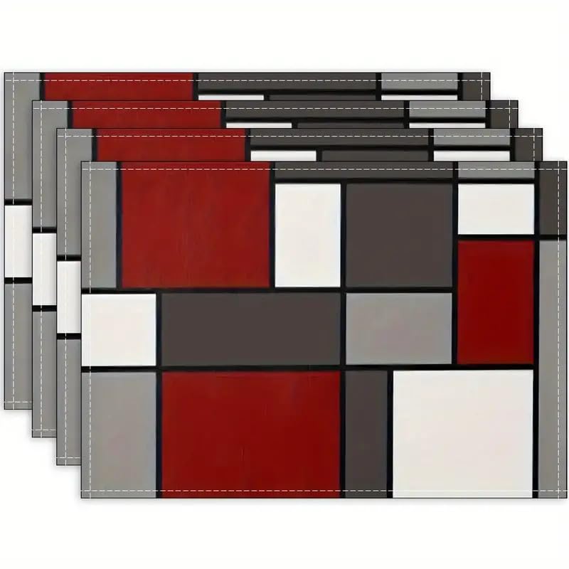 Tischsets Abwaschbar Rot Grau Platzsets Abwaschbar 6Er Set rutschfest Platzmatte Flachs Tischsets Platzset Hitzebeständig Tischsets Platzsets Tischunterlage Esstisch Tischuntersetzer