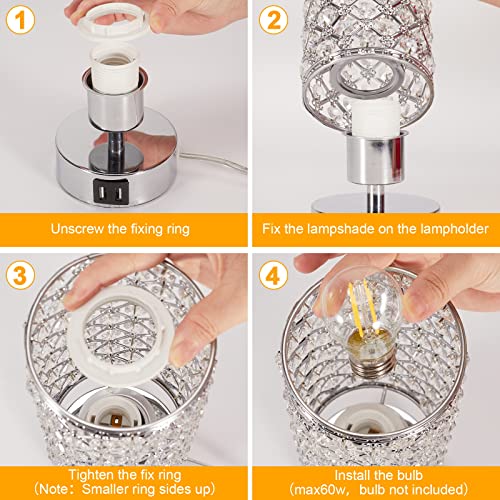 Smilecome Crystal Table Lamp Sets With Dual Usb Ports, Touch Control 3-Way Dimmable Beside Lamp, Acrylic Chrome Nightstand Lamp For For Bedroom Living Room Study Room, Bulb Included&Set Of 2 #TOP5