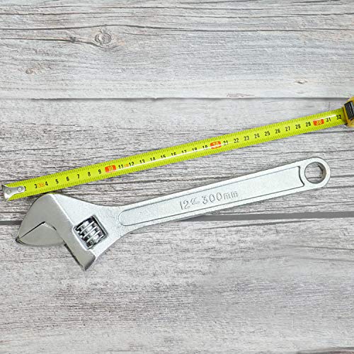 Image of Dr.Luck 12 Inch Sliver Adjustable Wrench, Drop Forged Steel Heat Treated Chrome-plated, Garage DIY Tool