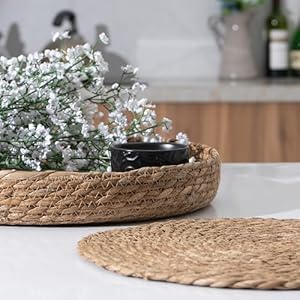 Round Placemats Set of 4, Woven Cattail Chargers for Dinner Plates, Non-Slip, Heat Resistant Table Decor, Boho Farmhouse Kitchen Decor(Cattail, 13 inch) Round Placemats Set of 4 Woven Cattail Chargers for Dinner Plates Non Slip Heat Resistant Table Decor Boho Farmhouse Kitchen DecorCattail 13 inch