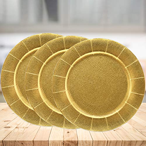 24 Disposable Gold Round Charger Plates 13" Dinner Table Serving Tray Heavy Duty Reusable Paper Cardboard Platters For Table Setting Placemats Cupcake Dessert Birthday Parties Weddings Food Safe #TOP4