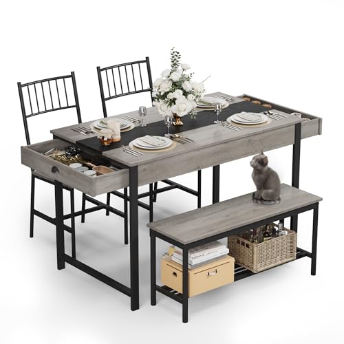Opiniones de Comedores en Venta los preferidos por los clientes. 46 GarveeHome - Juego de Mesa de Comedor para 4, Mesa de Cocina pequeña y 2 sillas para 4 con Banco, Juego de Mesa de Cocina Que Ahorra Espacio con Estante de Almacenamiento y...