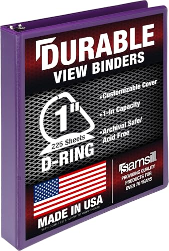 Samsill Durable 1 inch 3 Ring Binder D Ring Binder 100% Recycled Chipboard Purple