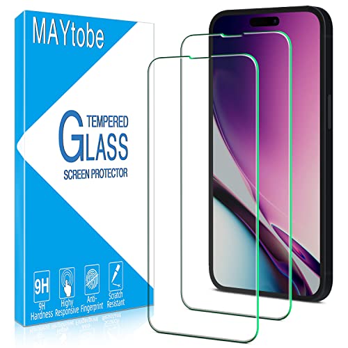 MAYtobe 2 Unidades Protector de Pantalla para iPhone 14 Pro, Cristal Vidrio Templado Antiarañazos, Antihuellas, Sin Burbujas, Dureza 9H, Ultra Transparente, Ultra Resistente