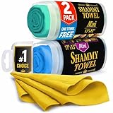 Premium 2pk Mini +1 Free Shammy Cloth for Car Drying - 17”x13” - Super Absorbent Chamois Towel for Car - Scratch-Free, Reusable & Soft Cleaning Towel
