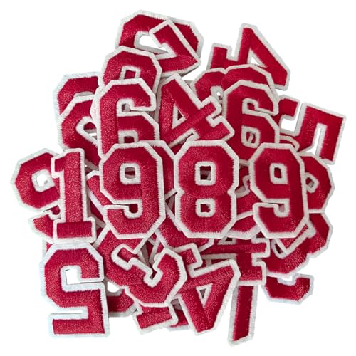 CXWLJL 30Pcs Iron on Number Patches, 0-9 Number Patches for Clothes(Red)