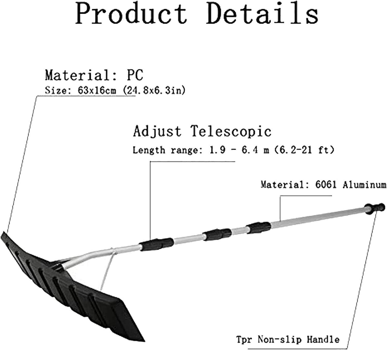 review Snow Rake Roof Snow Rake Removal Tool Extendable Snow Roof Rake With Anti-Skid Soft TPE Handle 6Ft-21Ft Lightweight Scratch Free Snow Rake Debris Removal Tool For Roof Vehicle Snow Wet Leaves Dribs