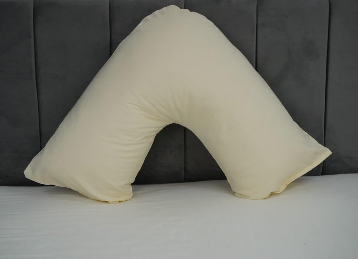 AR, Orthopedic V Pillow with Pillowcase Extra Filled Hollow Fiber for Neck Support,Maternity Pregnancy & Nursing Support V shaped Pillow with Pillowcase (Cream)