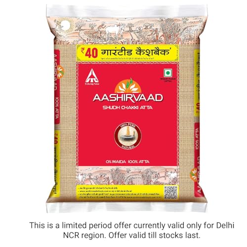 Image of Aashirvaad Shudh Chakki Atta, 5kg Pack, 100% Whole Wheat Flour, 0% Maida