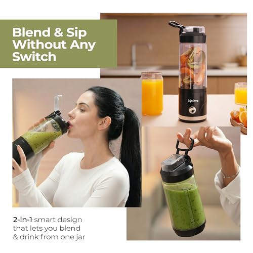 Image of Lifelong Portable Blender 650ml | Portable Juicer Mixer for Smoothies & Juice | 4000mAh USB Rechargeable | 6 Stainless Steel Blades, Durable ABS Build | Detachable Build for Easy Clean | Carry Handle