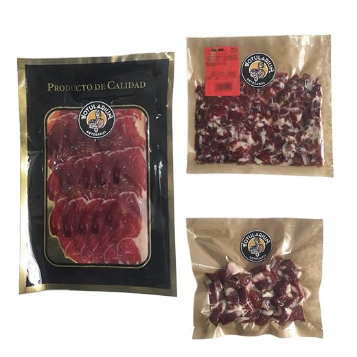 Pack SABOR IBÉRICO Botularium Artesanal (Paleta de Bellota Ibérica 50% Raza Ibérica): 5 sobres de paleta 80g + 1 sobre taquitos 80g + 1 sobre virutas 100g