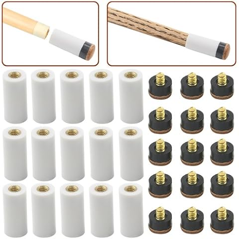 BGTXINGI 15 Set (30 Stück) Billard Cue Pure White Ferrules mit Super Cue Anschraubbare austauschbare Spitzen Billardzubehör Ersatzteile Stick Repair Tool Set (12 mm Brown Tip Set) Cover