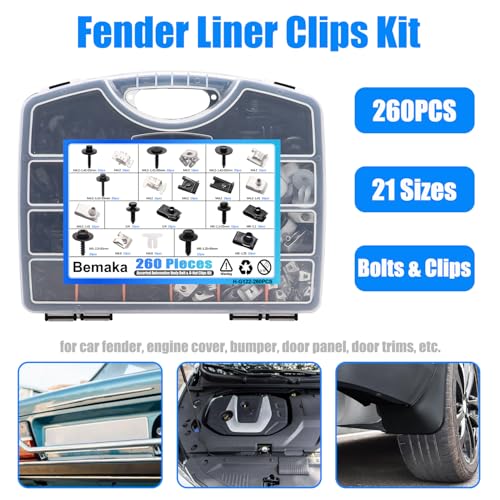 Image of 260Pcs Automotive Body Bolt & U-Nut Clips Kit, 21 Sizes Multipurpose Fender Liner Clip M4.2 M6 M8 1 /4Inch Fender Bolts Body Fastener Clips for Most Cars Bumper Engine Splash Shield